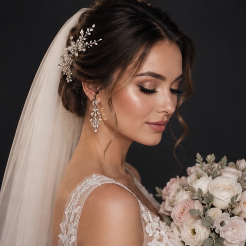 Bridal glow makeup with luminous skin and elegant wedding styling