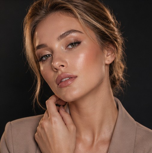 Editorial beauty portrait with polished luminous skin